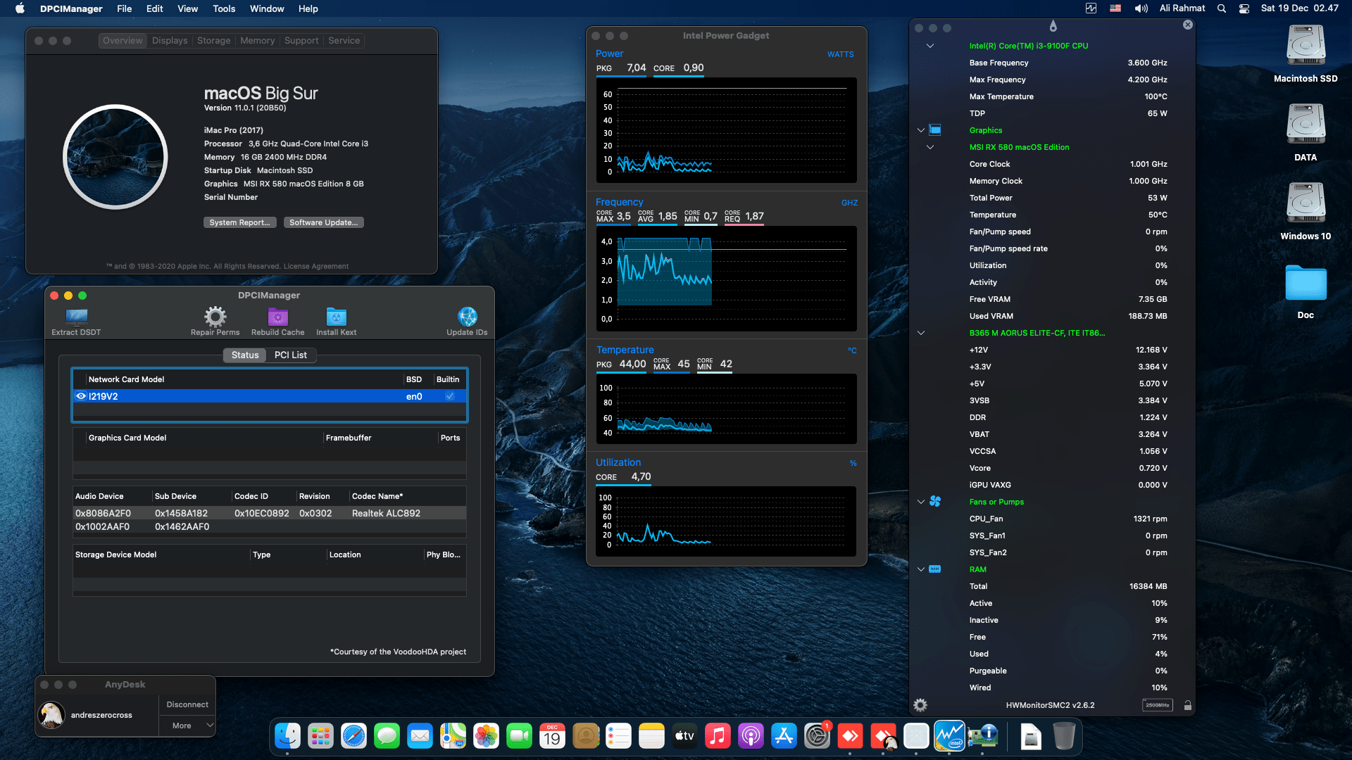 Success Hackintosh macOS Big Sur 11.0.1 Build 20B50 in Gigabyte B365 M Aorus Elite + Intel Core i3 9100F + MSI RX 580